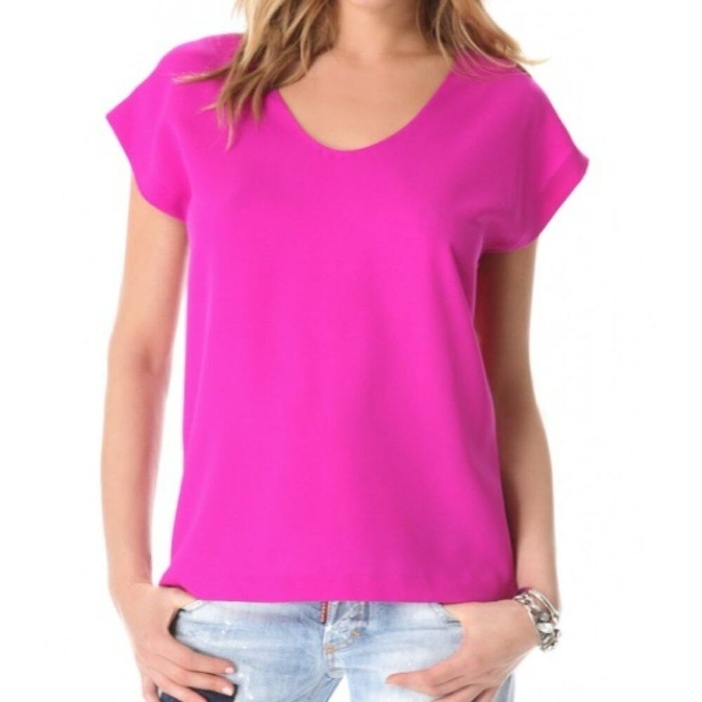 Diane von Furstenberg Blouse Women S Acedia Crepe Scoop Neck Bright Fuchsia